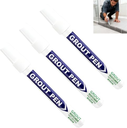 3 Pack Grout Pen White, Grouting Pen for Restoring Tile Lines in Kitchens & Bathrooms, 2mm Width, Anti-Bacterial Formula to Prevent Mold, Grout Cleaner and Renovator for Floors, Walls, and Home Use