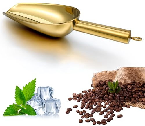 Pelle à glace dorée en acier inoxydable - Petite pelle à farine - Avec trous de suspension - Pour cuisine, bar, mariage, buffet, fête, passe au lave-vaisselle
