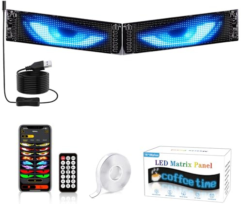 2er LED Laufschrift Augen für Auto, Programmierbares Anzeigetafel 92 * 374mm,LED Personalisiert Flexible Matrix Display mit Bluetooth-App-Steuerung USB,für Auto, LKW, Geschäft, Bar, Hotel