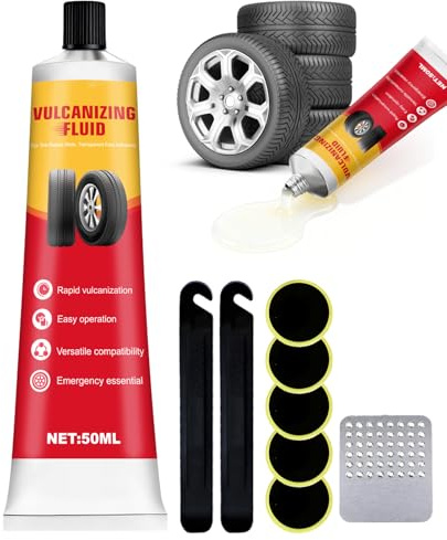 Vulkaniseringslim, vulkaniseringsvätska, däcklim, extra stark reparationsvätska för cykelslangar, bilddäck, motorcykeldäck och gummiventiler, snabb däckreparation, 50 ml
