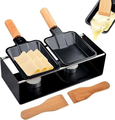 ZFFAFUR Mini Cheese Raclette Set, Portable Candlelight Cheese Melting Pan, Non Stick Raclette Grill, Cheese Raclette Melter for Grill, for Raclette Cheese Dishes Cooking Party Kitchen Cooker