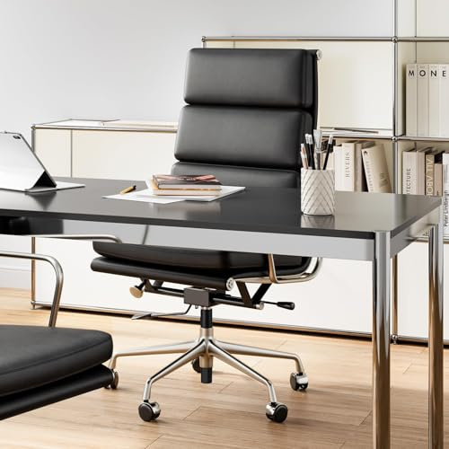 Redriver Executive Genuine Leather Office Chair Conference Desk Chair Ergonomic High Back Leather Rolling Swivel Chairs with Aluminum Arms & Frame, Lumbar Support, High-Adjustable, Tilting Function