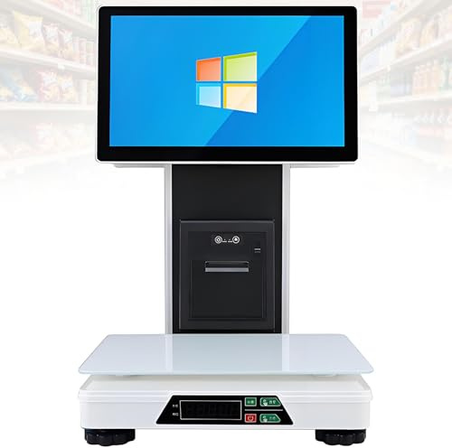 SHENGSHIYU Registrierkasse Kleinunternehmer Mit Waage,15,6-Zoll-Touchscreen + 15,6-Zoll-Kundendisplay,8GB+128GB,Verstellbarer Bildschirmwinkel,Registrierkassenwaage Mit 58mm Drucker