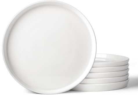 DOWAN Speiseteller 6er Set 20,2 cm, Porzellan Kuchenteller Weiß, Dessertteller & Frühstücksteller, Stapelbar, Kratzfest, Spülmaschinen-, Mikrowellen- & Backofenfest