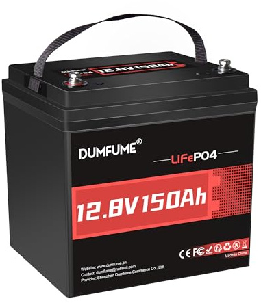 DUMFUME LiFePO4 Lithium Batterie 12V 150Ah, 1920Wh Energie | 100A BMS, Low Temperature Schutz Solarbatterie für Wohnmobile, Wohnwagen, Photovoltaik Speicher