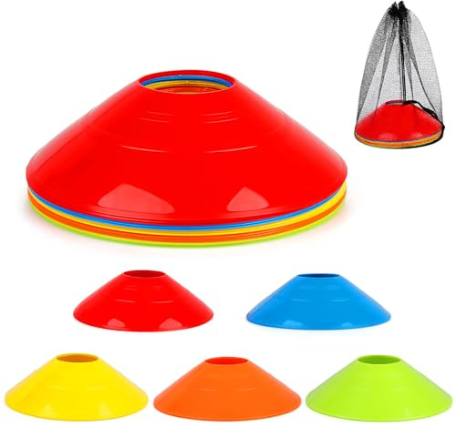 Dawumin 15 Conos de Entrenamiento Fútbol con Bolsa, Conos Deportivos 5 Colores, Conos de Señalización Flexibles para Slalom, Agilidad, Coordinación, Hockey, Adiestramiento Perros y Deporte