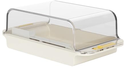 Zentriva Caja de mantequilla transparente para conservación fresca con tapa y cuchara dosificadora ajustable, diseño de mantequilla, para cocina, refrigerador, color blanco