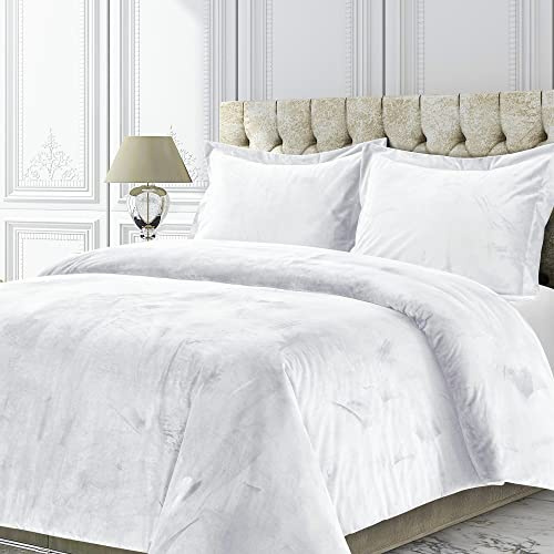Tribeca Living VENICEDUVETKIWH Venice Velvet Oversized Solid Duvet Set, King, White
