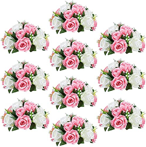 Sziqiqi Pack of 10 Fake Flowers, Silk Rose Flowers, Suit for Wedding/Party Centerpiece Road Lead Flower Rack Decorations, 10 Pieces