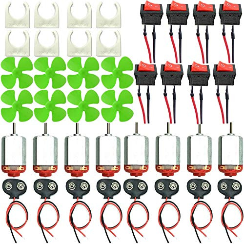 RUNCCI-YUN 40pcs DC Motor Kit, 1.5-3V 20000RPM Mini Motor with 9V Battery Connector, Motor Mounting Bracket, Rocker Switch for STEM Education, DIY Electronics and Hobby Projects (130 Type)