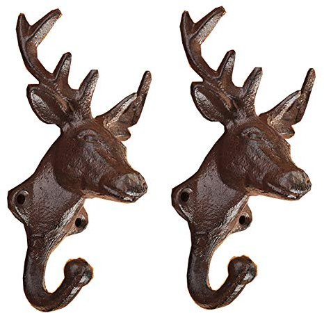 AGSYFFD Lot de 2 porte-manteaux sur bois d'aspect corne, crochet en fonte, décoration intérieure rustique et chic, imperméable et anti-rouille pour suspendre manteaux, serviettes, clés, peignoirs