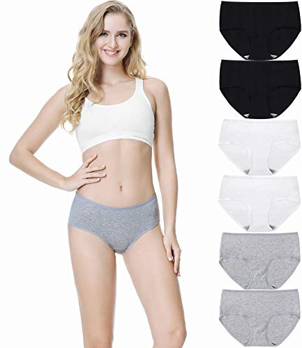 TUUHAW Bragas Mujer Braguitas Algodón Pack de 6 -Negro+Blanco+Gris-S