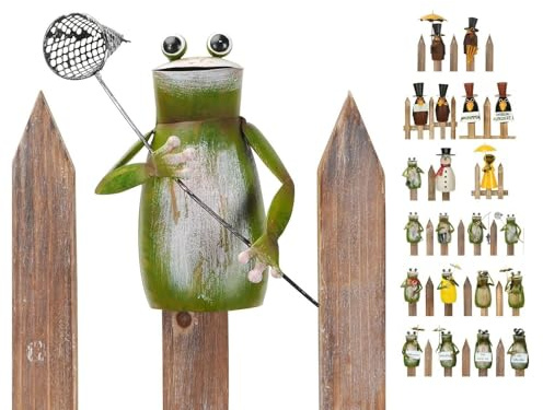 NETPROSHOP Zaunhocker Zaunfigur Rabe oder Frosch aus Metall, H: 15-25cm, Auswahl:Frosch mit Netz