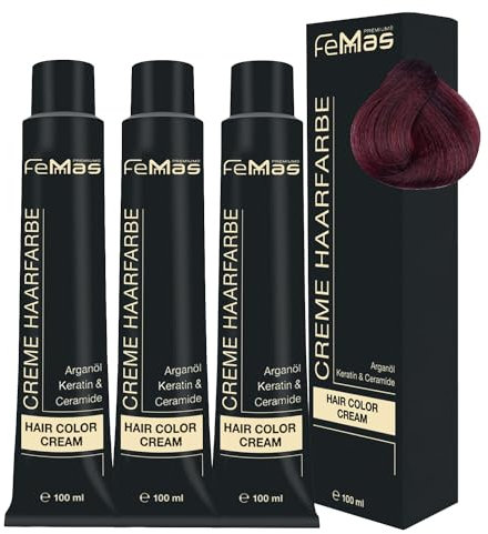 FemMas Haarfarbe 3x Hellbraun Mahagoni Rot 5.56 I Creme Haarfarbe mit Arganöl, Keratin & Ceramiden I dauerthafte Haarfärbung oder Tönung für strahlende Farbergebnisse I 100 ml