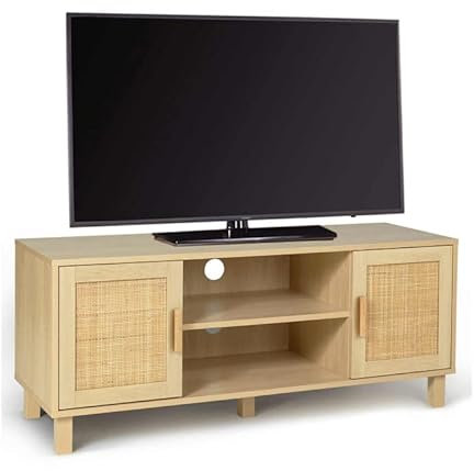 IDMarket - Meuble TV 115 cm Vintage Elin 2 Portes Effet Naturel cannage