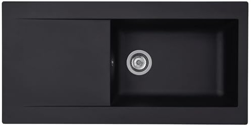 Liquida EW10BL 1.0 Bowl Composite Reversible Inset Black Kitchen Sink with Waste