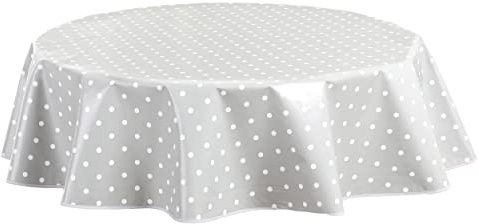 Home Direct Round Oilcloth PVC Wipe Clean Tablecloth Table Cover 140cm 55 Polka Dot Light Grey, Silver