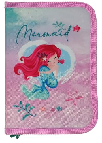 Theonoi Kinder Federmäppchen Federtasche Federmappe Mäppchen Etui 2 Fach Doppeldecker Schüleretui Stifteetui gefüllt Federpenal Schulzubehör Einschulung Mädchen (Mermaid Meerjungfrau)