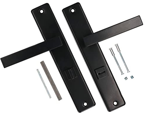 KOTARBAU® Juego de manillas para puertas de baño, Manilla con condena 72 mm, Manijas de puerta de acero inox, 2 Manetas de placa larga, Palancas cuadradas, Picaportes negros, Manilla izquierda