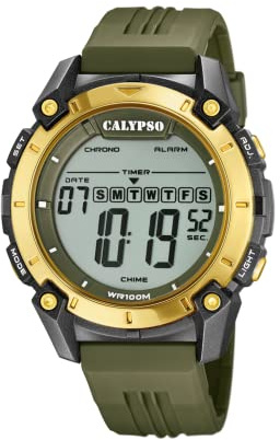 CALYPSO Reloj Digital Hombre K5814 Cuarzo - Resistente al Agua 10 ATM Fecha y Calendario, Cronógrafo, Doble Horario, Luz, Alarma, 12 y 24 Horas - Correa de Caucho - Flash Time