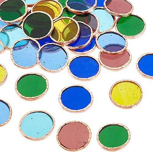 OLYCRAFT 36pcs 6 Colors Round Glass Mosaic Tiles 25mm Crystal Mosaic Glass Pieces Window Hangings Ornament Mosaic Tiles Pieces for DIY Mosaic Art Crafts Home Decoration - Mixed Color