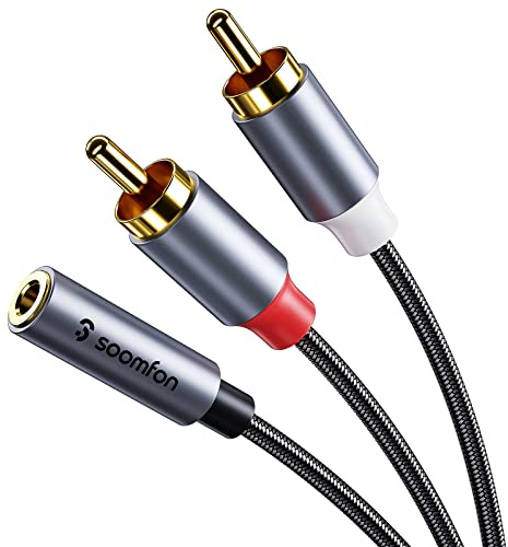 SOOMFON RCA to 3.5mm Audio Cable Red and White 2RCA to 3.5mm Jack Female Phono Leads High Durability Nylon Braided Gold-Plated Plug Stereo Audio Cable for Hi-Fi Speaker Car Home Theater | Red and White 2RCA Male to 3.5mm Jack Female Nylon Braided Gold-Plated Plug Stereo for Hi-Fi Amplifier Speaker Turntable