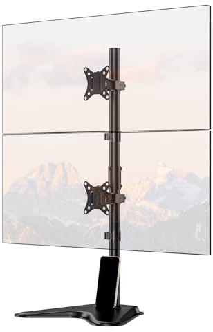 PUTORSEN Vertikaler Dual Monitor Ständer, Vertikale Doppelmonitorhalterung für 17-34-Zoll-LCD-LED-Bildschirme, Dualer Freistehender Monitor Halterung, VESA 75x75-100x100mm, Schwarz