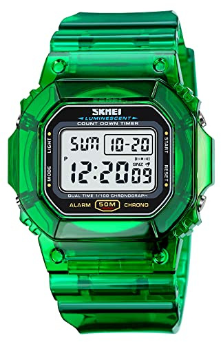 Gosasa Outdoor Sport Unisex Watches LED Light Digital Watches Transparent Multifunctional Wristwatch for Men and Women Casual Style Stopwatch Date 5Bar Waterproof