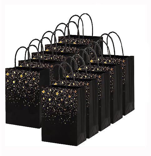 Vebetter 10PCS Papiertüten mit Henkel Schwarz, Kleine Papiertragetaschen aus Kraftpapier Geschenktüten Geschenktaschen für Geschenk, 21x15x8 cm