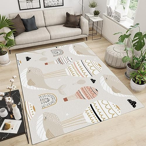 TEMLAN Cartoon-Heißluftballon Teppiche Gegend, Hellgrauer Wal Flauschiger Teppich für Küche und Balkon Dekor Schlafzimmer Wohnzimmer Bodenteppich 120 x 180cm