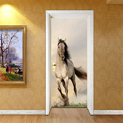 3D Türaufkleber Für Innentüren 77X200Cm Tierisches Weißes Pferd Türtapete Selbstklebende Türposter Wandbild Wasserdichte Wandtattoo Pvc Türfolie Schlafzimmer Wohnzimmer Küche Home Deko