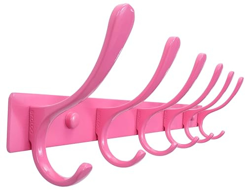 SKOLOO Kleiderhaken wand - 6 Haken, Garderobenleiste Edelstahl, Garderobenhaken Schwere, Metall Hakenleiste, Stabile Hakenleiste zum Aufhängen von Mantel, Jacke, Kleidung, Hut(Rosa)