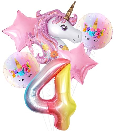 Einhorn Geburtstag Deko Set: Runde Einhorn Luftballons, 4 Stück, Mädchen Party Dekoration