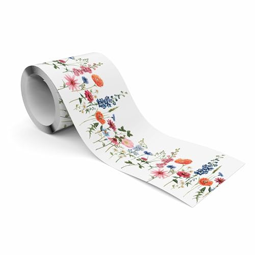 Muralo Bordüre Selbstklebend Aquarell Blumenmuster, Wandbordüre - 10x300 cm | Tapetenbordüre, Modernes Design, UV-beständig, halbmatt, glatt und abriebfest - ideal für Wohnzimmer und Schlafzimmer
