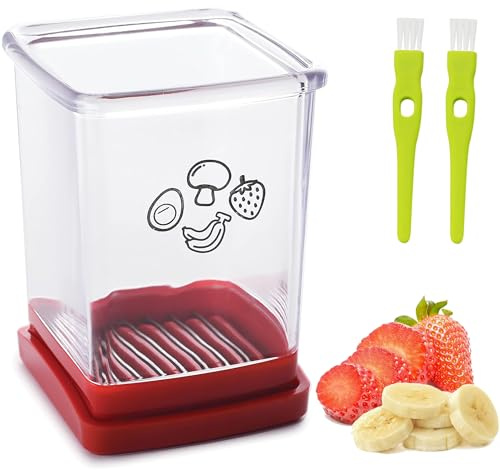 Fruit Slicer Cup | Strawberry Slicer | Stainless Steel Strawberry & Vegetable Slicer with Push Plate - Quickly Makes Fruit & Veggie Salad - Must Have Kitchen Gadget
