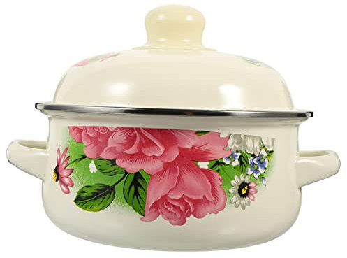 SUNMME Double Ear Enamel Soup Pot Soup Pot with Lid Oven Roaster Pan with Lid Induction Stock Pot Round Covered Stockpot Casserole Clay Pot Pot for Home Enamel Stockpot Soup Pot Stock Pot