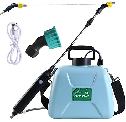 Pulverizador de batería – eléctrica recargable de 5 l, rociador líquido de jardín con tubo de agua, pulverizador de manguera ajustable con 2 boquillas de pulverización para patio, césped y | jardín con tubo de agua, pulverizador de manguera ajustable con 2 boquillas de pulverización para patio, césped y