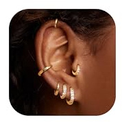 DOCHAIS Set med 6 par 14k guldpläterade ringar, små huggie-ringar allergivänlig AAA+ zirkon för kvinnor och män med flera piercingar