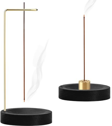 2-in-1 Räucherstäbchenhalter,Handgefertigte Holz Rund Basis Räucherstäbchen Halterung,Räucherstäbchen Halterung mit Kegel Spule,9 Loch Incense Holder Räuchergefäß für Meditation Yoga Heimbüro Deko