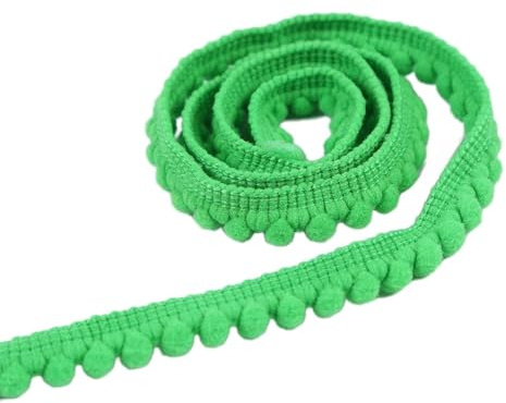 Duories 15 Yards 10mm Mini-Pomponborte zum Basteln, Bommelborte Dekoband Bommelband,Pomponband Fransenborte Spitzenband Zierband Dekoborte Pompons Borte zum Nähen,DIY Basteln Apparel Kleidung,Grün