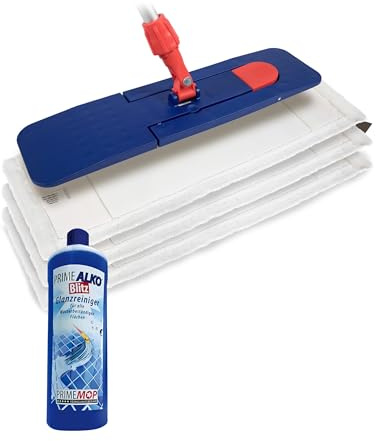 Prieser 6 in 1 Profi Mikrofaser Bodenwischer Set – Putzmittel in Industriequalität – Mop Set 50cm – Inklusive ALKO Blitz Glanzreiniger – Wischer Set