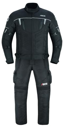 WMW WALI MOTO WEAR Herren Motorradkombi: Textil-Motorradjacke und Motorradhose inkl. Protektoren – 2-teiliger Motorradanzug für Radfahren, Reiten und Motorradfahren (BLACK, 2XL)