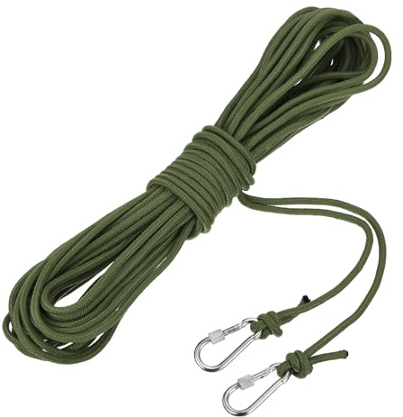 sourcing map Corda di ancoraggio cava intrecciata in polipropilene con gancio, 1/4 di pollice 20 m in nylon galleggiante per corda di ancoraggio per barche da piscina, verde militare