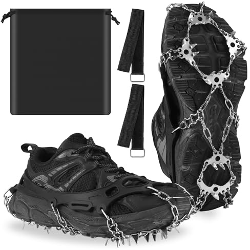 JIZZU Crampons for Hiking Boots with 24 Non-slip Spike Ice Claws, Winter Anti Slip Claw Ice Grips for Shoes and Boots, Snow Spikes for Walking, Jogging, Climbing and Hiking (M)