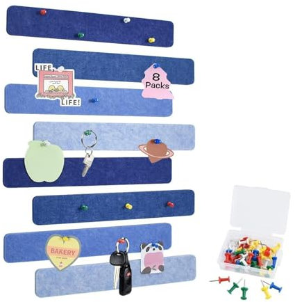 bephible 8 Stück Filz-Nachrichtentafel, Filz-Nachrichtenstreifen, selbstklebende DIY-Pinnwand, 35 Reißzwecken, Wanddekoration für Schule und Zuhause Blau