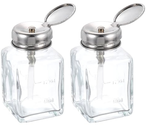 sourcing map 2pcs Solvent Alcohol Dispensers 120ml(4oz) Push Down Liquid Dispenser Pump Bottle Sprinkler Head with Plastic Tube and Copper Core for Alcohol Solution