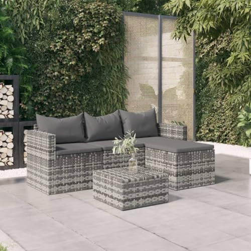 KATERYY 3-TLG. Garten-Lounge-Set mit Kissen Grau Poly Rattan,Das Elegante Loungeset für Moderne Gartenoasen: Entspannung in Excellentform