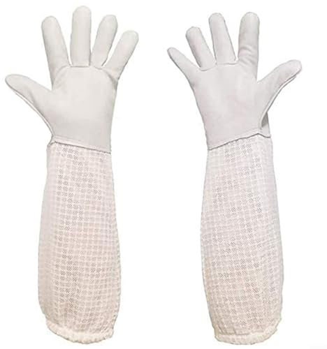 1 Set Imkerhandschuhe verdickte Ziegenleder Bienenhandschuhe mit Segeltuch lange Ärmel, Leder Imkerhandschuhe für Männer und Frauen (XL)