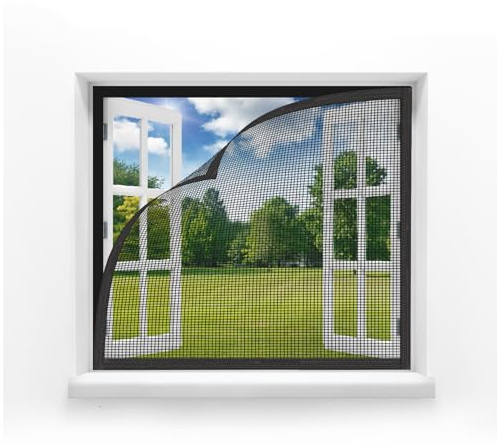 MAGICDOOR Zanzariera Porta Finestra 60x75cm-Nero in Fibra di Vetro | Senza Magnete Tenda Zanzariera Finestra Maglia Fine Traspirante Zanzariere per Finestre per Camera da Letto Soggiorno Balcone
