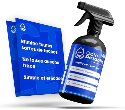 OctoDétache - Détachant Surpuissant & Dégraissant Prêt à l'Emploi : Idéal pour Tissus, Canapés, Sièges Auto & Chaussures (500ml)